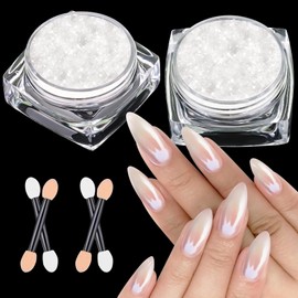 LEDSUUEI White Chrome Nail Powder -【Super Pearl Effect】White Pearl Chrome Nail Powder Ice Shimmer Jewelry Transparent Aurora Glazed Donut Chrome Nail Powder for Nails Art DIY