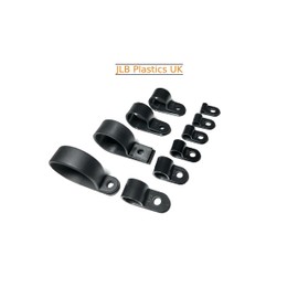 JLB Plastics UK - Black Plastic R Type P Clip Clamp for Conduit, Cable, Hose, Pipe. Screw Mount (Pack of 50, Size: 15mm)