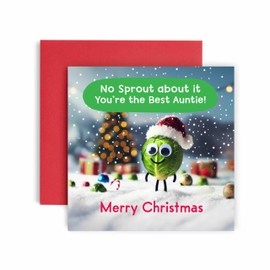 Huxters Christmas Cards for Women – Sprout Christmas Auntie Happy Christmas Card for Christmas Holiday – Auntie Christmas Card with Lovely – Funny Christmas Card (Auntie)