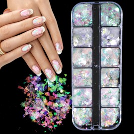 12 Colors Rainbow Nail Charms Holographic Chunky Glitter Rainbow Nail Art Charms Glass Paper Nails Confetti for Women Nails Tip Decorations Accessories