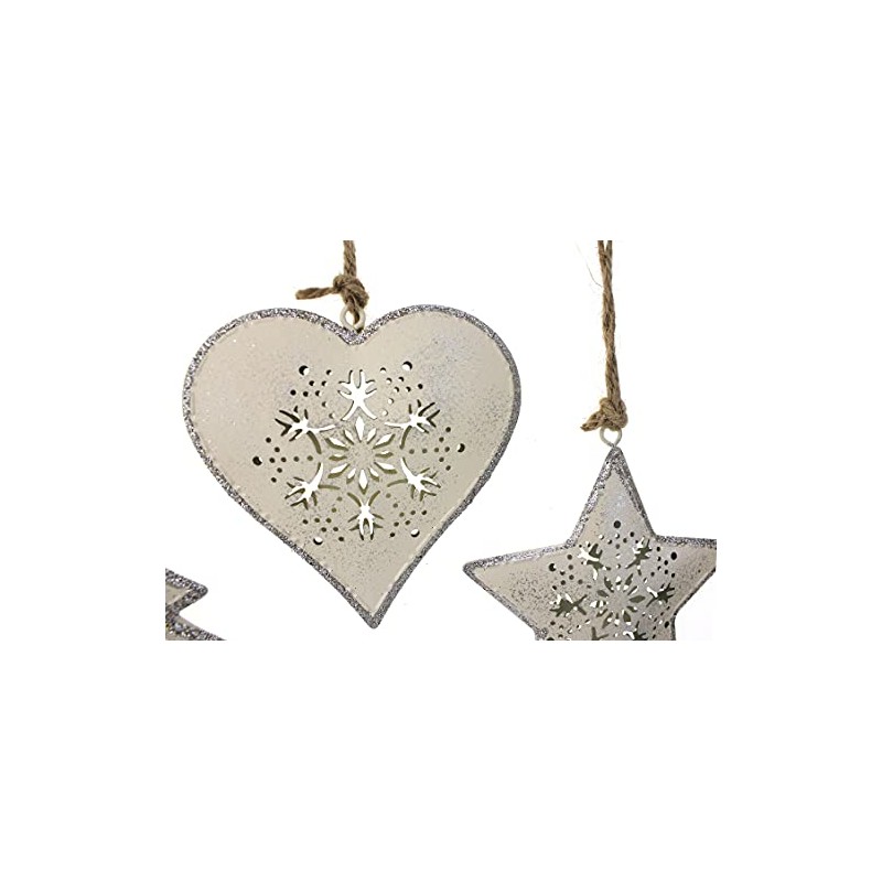 Decorative Pendant Heart Star Tree Set of 3 9 cm