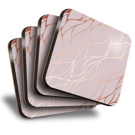 Destination Vinyl ltd Great Coasters (Set of 4) Square - Rose Gold Marble Effect Drink Glossy Coasters/Tabletop Protection for Any Table Type #2452