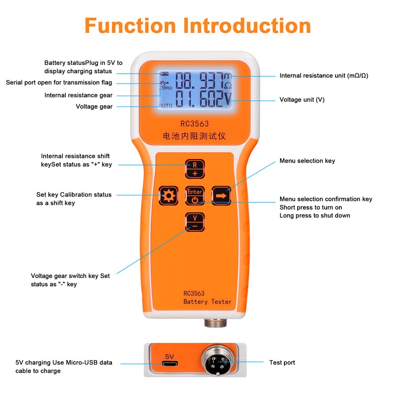 RC3563 200Ω 100V Handheld Portable Battery Internal Resistance Voltage Tester