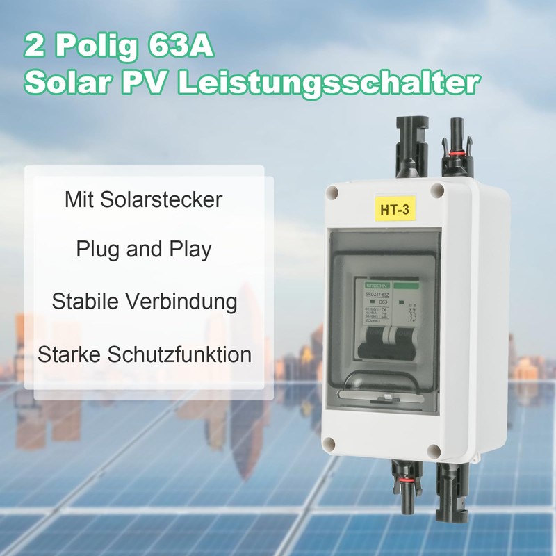 TEOV DC Solar Circuit Breaker with Solar Plug, 2P 63A
