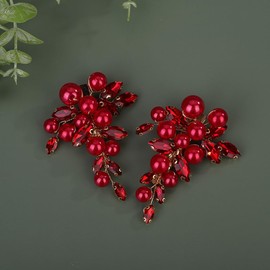 Lenjicons Elegant Pearls Hair Clips Rhinestone Pearls Hair Barrettes Women Wedding Hairpiece Handmade Rhinestone Wedding Headpiece for Brides Bridesmaid(2pcs) (red)