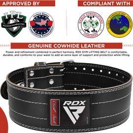 RDX Weight Lifting Belt for Men Women, IPL USPA Approved, 6mm Thick 100% Leather, 4” Powerlifting Back Support, Squat Deadlift Bodybuilding Exercise Fitness Gym Workout Strength Training up to 700 LBS
