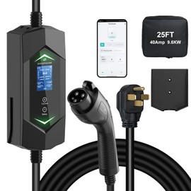 Level 2 EV Charger SAE J1772,40Amp Ev Charger Level 2,Adjustable Amp 6A-40A (110V-240V),9.6KW Fast Charging,25ft ETL Listed Cable,APP WiFi Control,Portable Ev Charging Station,NEMA 14-50 Plug