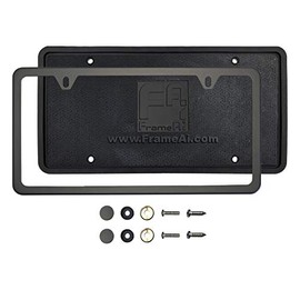 Silicone Back Guard Two Holes Slim License Plate Holder Matte Flat Black License Plate Frame T304 Stainless Steel + Metal Screw Caps