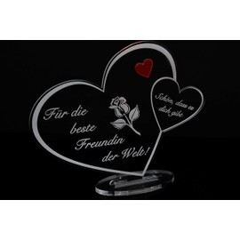 Acrylic Heart Sign "Für die beste Freundin der Welt" [German Language] Perfect for Birthday or Christmas, Laser Engraved, Gift, 205mm x 170mm (For the Best Friend in the World)