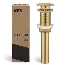 KES Sink Drain Without Overflow Bathroom Pop Up Drain Assembly Stopper Vessel Sink Brushed Gold for 1.6"-1.9" Sink Hole, All Metal Rustproof Brass and 304 Stainless Steel, S2008D-BZ
