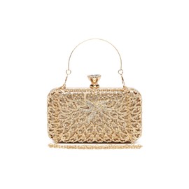 Miss Lulu Clutch Bags for Women Hard Shell Clutches Beading Dinner Bags Ladies Pure Evening Handbags with Removable Chain, gold
