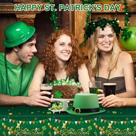 Mayoii St. Patrick's Day Tablecloth with Napkins Set, 53.9x107.9 inch Green Irish Style Table Cloth, Waterproof Rectangle Plastic Table Cover for St. Patrick's Day Party Decorations