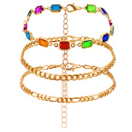 BOHUIZ Gold Ankle Bracelets for Women, 14K Gold Plated Anklets for Women Waterproof Cuban Link Chain Anklets Set, Layered Anklet Bracelets Beach Gift Adjustable Size