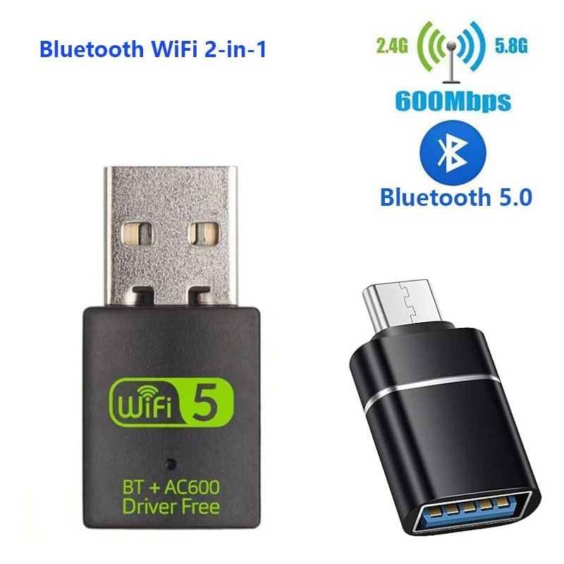 USB WiFi Adapter，600Mbps WiFi Bluetooth Adapter(Includes a USB-A to Type