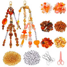 Ferreve 630 Pcs Fall Bead Orange Keychain Making Kit Autumn DIY Crafts Adjustable Letter Maple Leaf Alphabet Fall Bag Charms Thanksgiving Jewelry Beads for Women Backpack Harvest