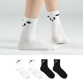 kikiya socks Women Cute Crew | 4 Pairs Puppy Character Face Graphic Print Funny Novelty Dog Design Black White Fun Crazy Daily Boot Preppy Cotton Socks | Womens Ladies Girls Gift | Aminal A