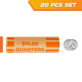 J MARK 20-Count Preformed Quarter Coin Roll Wrappers - Heavy Duty, ABA Color-Coded