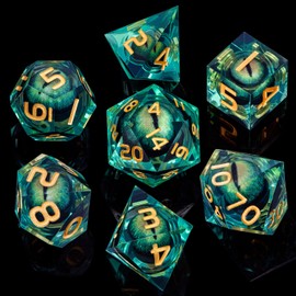 ARUOHHA DND Resin Dice Beholder's Dragon Eye Dice Liquid Core Dice Set Green Sharp Edged Dice Set with Gift Box, Dungeons and Dragons Polyhedral D&D Dice Role Playing Dice Set D20 D12 D10 D8 D6 D4