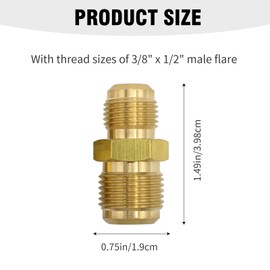 Newnessai 3Pcs Brass Tube Fitting, 3/8'' to 1/2'' Male Brass Flare Union Connector, Gas Adapter Fitting Connector for Oil Gas Systems Plumbing Refrigeration Vacuum Equipment