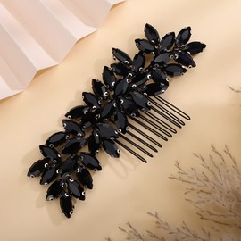 Teyglen Mujeres Dainty Simple Rhinestones Bride Wedding Hair Comb Lujosos Accesorios Para El Cabello Shiny Rhinestones Nupcial Side Hair Combs Para Mujeres Bride Girls Negro