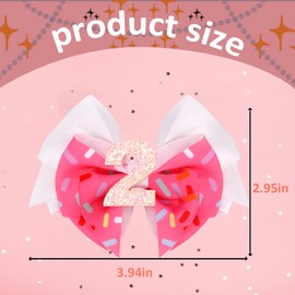 Vovii Vovii Birthday Hair Bow for 2nd Birthday Decorations for Girl, Glitter Pink Ice Cream Baby Bow Party Decorations for 2 Year Old Girl Birthday Decorations, Happy 2nd Birthday Decorations for Girls Hair