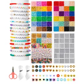 zenmag Beads for Bracelets, 4 Boxes 48 Colours 4 mm Colourful Beads for Bracelets & 6 mm Clay Beads, 1480 Letter Beads, Beads Bracelets Make Yourself, Bracelet Craft Set for Gifts and Parties