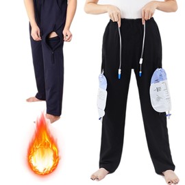 AUSTYLCO Fleece Lined Winter Urine Bag Holder Pants with Zippered Pockets,Incontinence Catheter Pants,Urine Bag Holder Trousers for Nephropathy Nephrostomy,Cystostomy,Eelderly