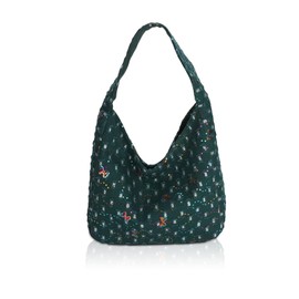 NICOLE & DORIS Shoulder Bag Women's Casual Handbags Flowers Shoulder Bag Large Shopper Bag Elegant Handbag Fabric Tote Handbags for Everyday, Office, School Trip, Green