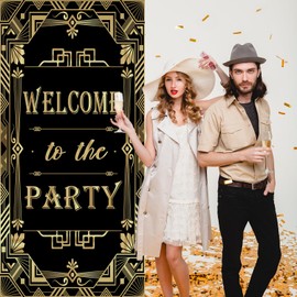 Welcome to The Party Door Banner Decor: Roaring 20s Gatsby Theme Party Decorations - Jazz Style 1920s Door Cover for Retro Birthday Retirement Movie Night New Year Bachelor Event Supplies