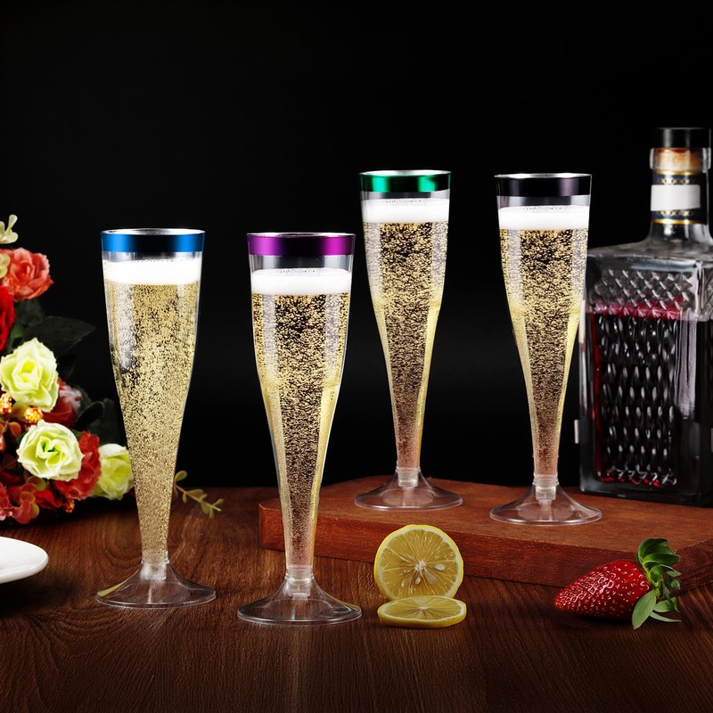 Bgtecho 100 Pack Plastic Champagne Flutes, 4.5 Oz Clear with