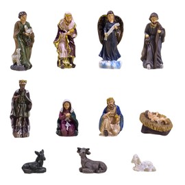 WDMJxar The Nativity Set, Traditional Christmas Nativity Scene With 11 Mini Resin Figures for Living Room, House, Home Tabletop and Window