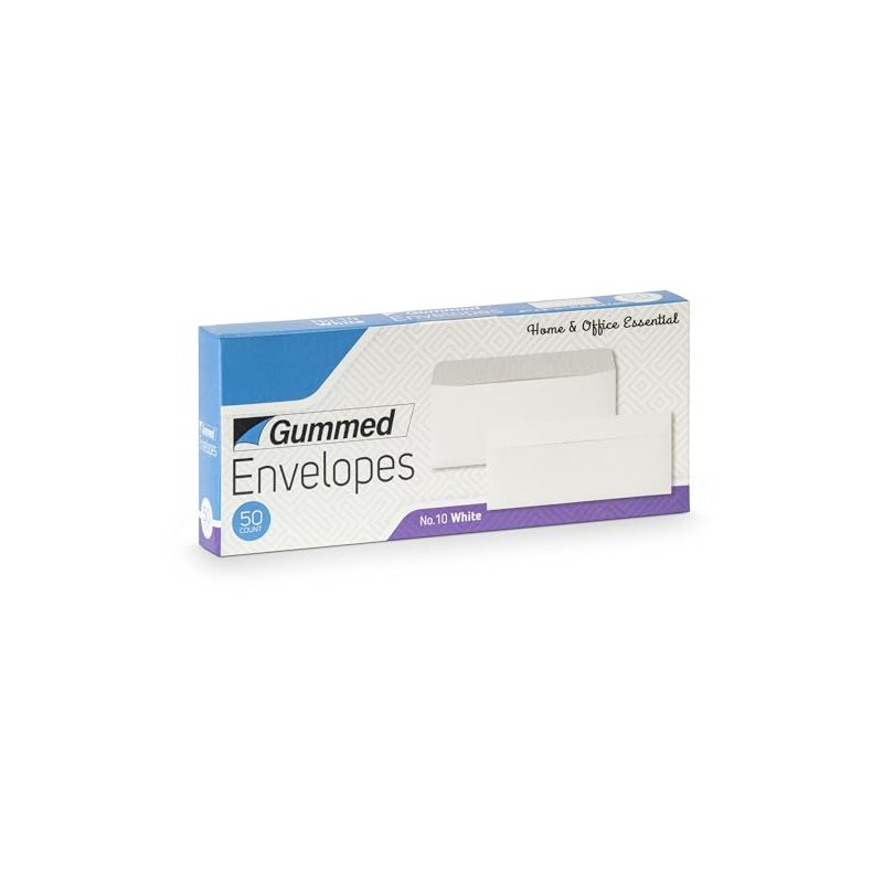 SteadMax 50 Pack #10 White Envelope Gummed Seal, No Window