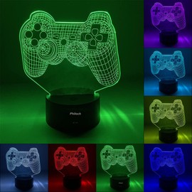 Philoch Gamepad 3D Night Light, 3D Illusion Lamp LED Table Desk Decor 7 Colors Touch Control USB Powered Party Decoration Lamp for Home Décor Xmas Birthday Gifts