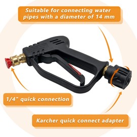 Fai Top Fai Top 4000PSI High Pressure Washer Gun with 5 Water Nozzle Tip, Cleaner Gun Car Wash Water Gun for Car Cleaning (M22 14MM Hose Connector & karcher Quick Connector)