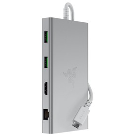 Razer USB C Dock (Mercury White) Docking Station, 11-Port Design, USB-C Port, USB-A Port, Gigabit Ethernet Port, HDMI Port, UHS-I SD/MicroSD Card Slot, 3.5mm Audio Composite Jack, U-S-B Sea Dock