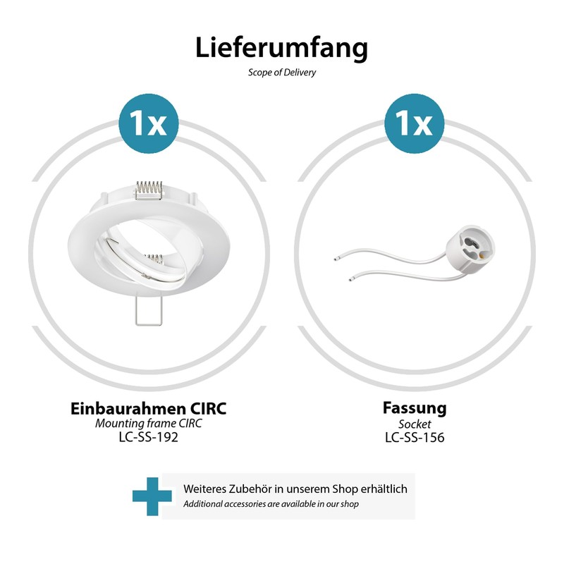 ledscom.de Circ Ceiling Mounting Frame Aluminium Pivoting White (LED/Halogen/GU10/MR16/PAR16/50 mm)