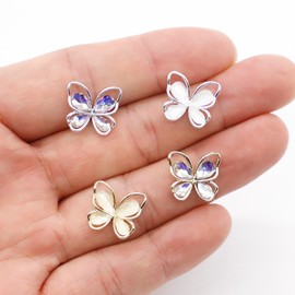 Butterfly Nail Charms, Gold Silver Butterflies Charms Set for Nails, Bow Nail Crystals Diamonds Rhinestones, 3D Alloy Butterfly Nail Gems, for Nails Decoration Crafts DIY (4 Pcs) (Color B)