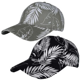 AOSMI 2 Pack Fashion Cute Floral Print Baseball Hats, Strapback Adjustable Wild Flower Leaf Hawaiian Beach Casual Outdoor Ball Caps for Men Women