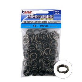 American Fishing Wire Mighty Mini Stainless Steel Split Ring, Size #8, 230 lb Test, Gunmetal Black, 100 pc
