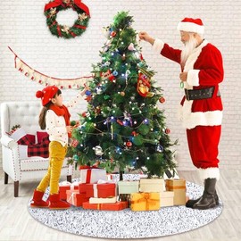 ROMANKAS White Tree Skirt 46 Inch Sequin Christmas Tree Skirts Rustic Velvet Tree Skirt Mat Sparkling Glitter Tree Cover Skirt for Artificial Tree Skirt for Christmas Winter Holiday Tree Decorations