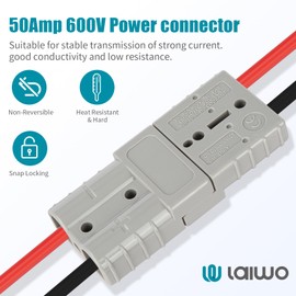 W LAIWO 50A Power Connector Kit, 600V DC Plug with 10 Connector Housings & 20 Terminals, Quick Disconnect Battery Connectors for Solar, Winches, Forklifts, Trailers
