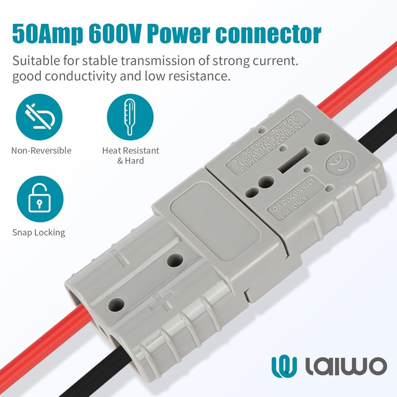 W LAIWO 50A Power Connector Kit, 600V DC Plug with