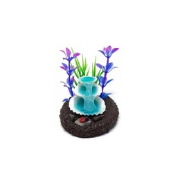 Fairy garden miniature shell waterfall. Miniature 3 tiered shell fountain with purple, blue and green plants. Fairy garden accessories.