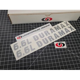 6.6L Duramax Decals (2pk) Turbo Diesel Hood Stickers Fits Silverado Sierra 2500 3500 HD (Metallic Silver, XL - 2.0" x 22.0")