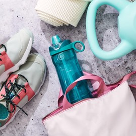 Pogo plástico sin BPA Botella de Agua con Tapa de Chug, Verde Azulado