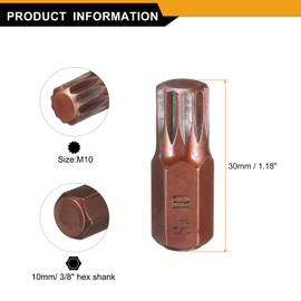 sourcing map M10 Torx Screwdriver Bit 10mm Hex Shank 30mm Length Magnetic Security Tamper Proof 12 Point Head Hex Bits S2 Steel Screw Driver Bit