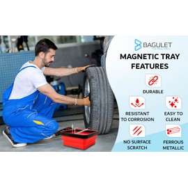 Bagulet Magnetic Foldable Parts Tray - 4 Pack Collapsible Bowl Set For Tools and Small Parts - Perfect For Mechanic Craftsman To Oraganize Hold Scews Bolts Nuts Pin - Telescopic Magnet Picker Included
