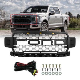 Aftermarket Products Gloss Black Front Grille Grill W/LED Lights For 2018 2019 2020 Ford F150