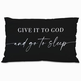 Knibeo Give It to God and Go to Sleep,Decorative Pillows Cover for Bed,Throw Pillows Cover for Bed,16x24 Inch Silk Pillow Case,Decorative Bed Pillows Cover for Bedroom Room（Black 16" x 24"）