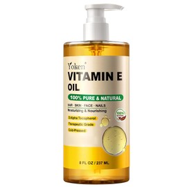 Yoken Aceite De Vitamina E 237 Ml(8 Oz Fl)Aceite De Vitamina E Orgánico Para La Piel. Aceites Vitamínicos Para Cicatrices, Cabello, Rostro, Uñas Y Cuero Cabelludo. Aceite Perfecto Para Baño Y Cuerpo.